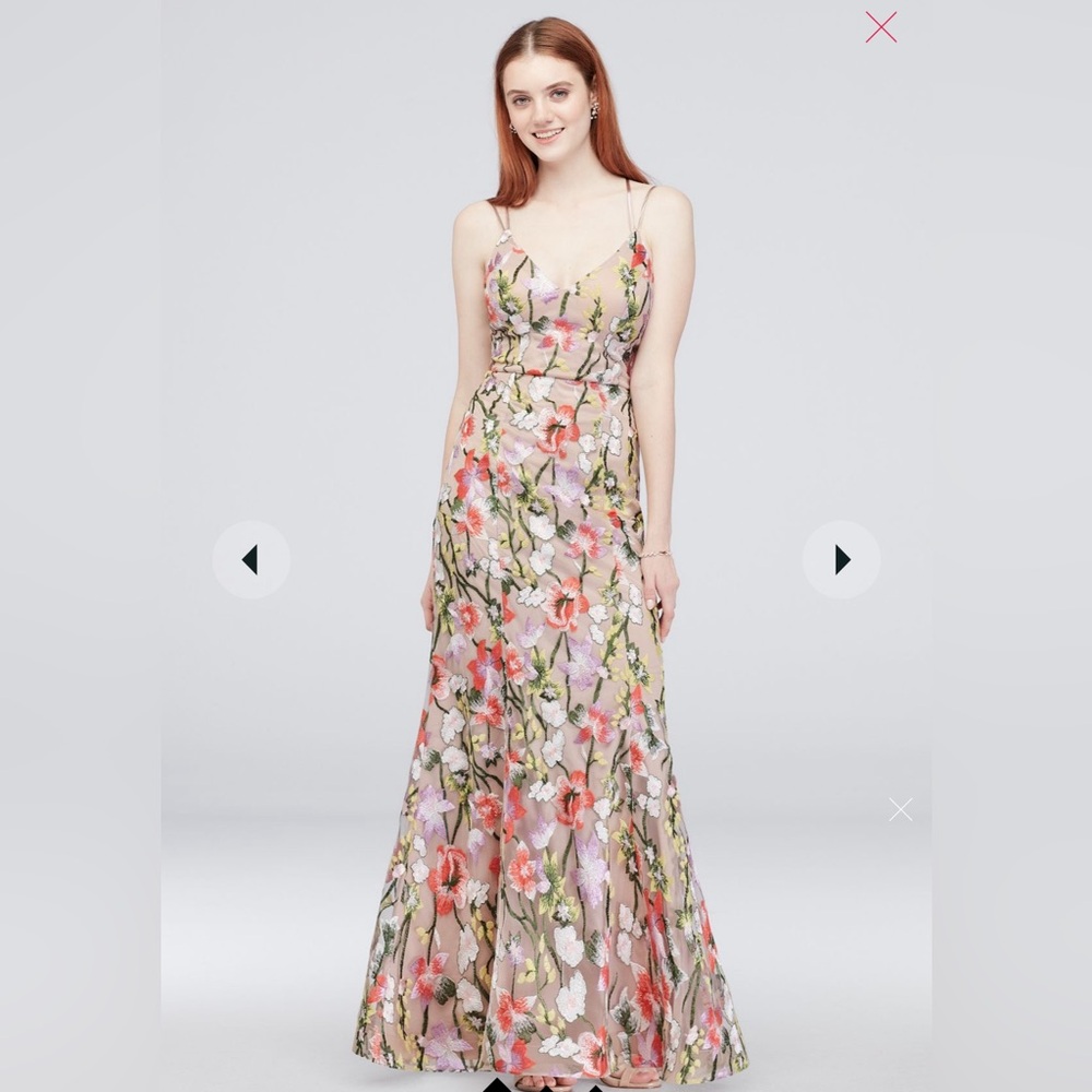 Mermaid gown with embroidered floral mesh overlay